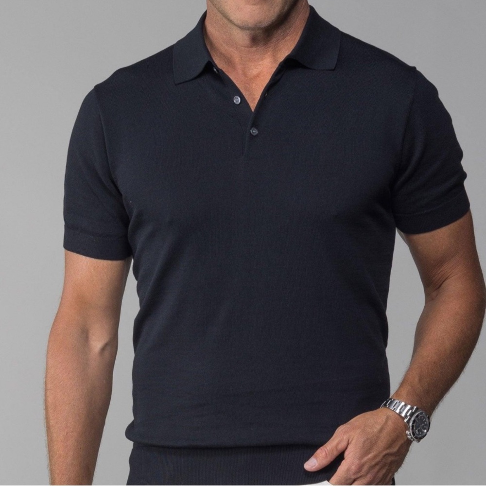 NEW Collars & Co Black Clemson Maranello Cotton Silk 3 Button Polo Sweater Large - Picture 7 of 7